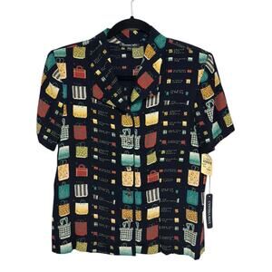 NWT Deadstock Vintage Cynthia Max Shopping Bag Printed Blouse - Size S